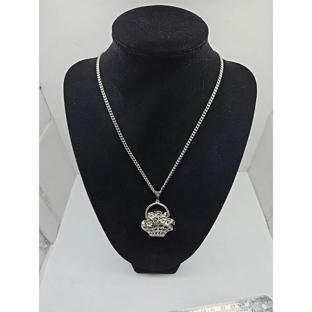 Xanadu Flower Basket Silver Tone Pendant Necklace Watch Quartz New Battery Rare